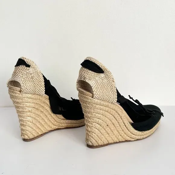 Christian Louboutin Espadrille Wedge Heels Black Size 38/7.5 - Picture 5 of 8